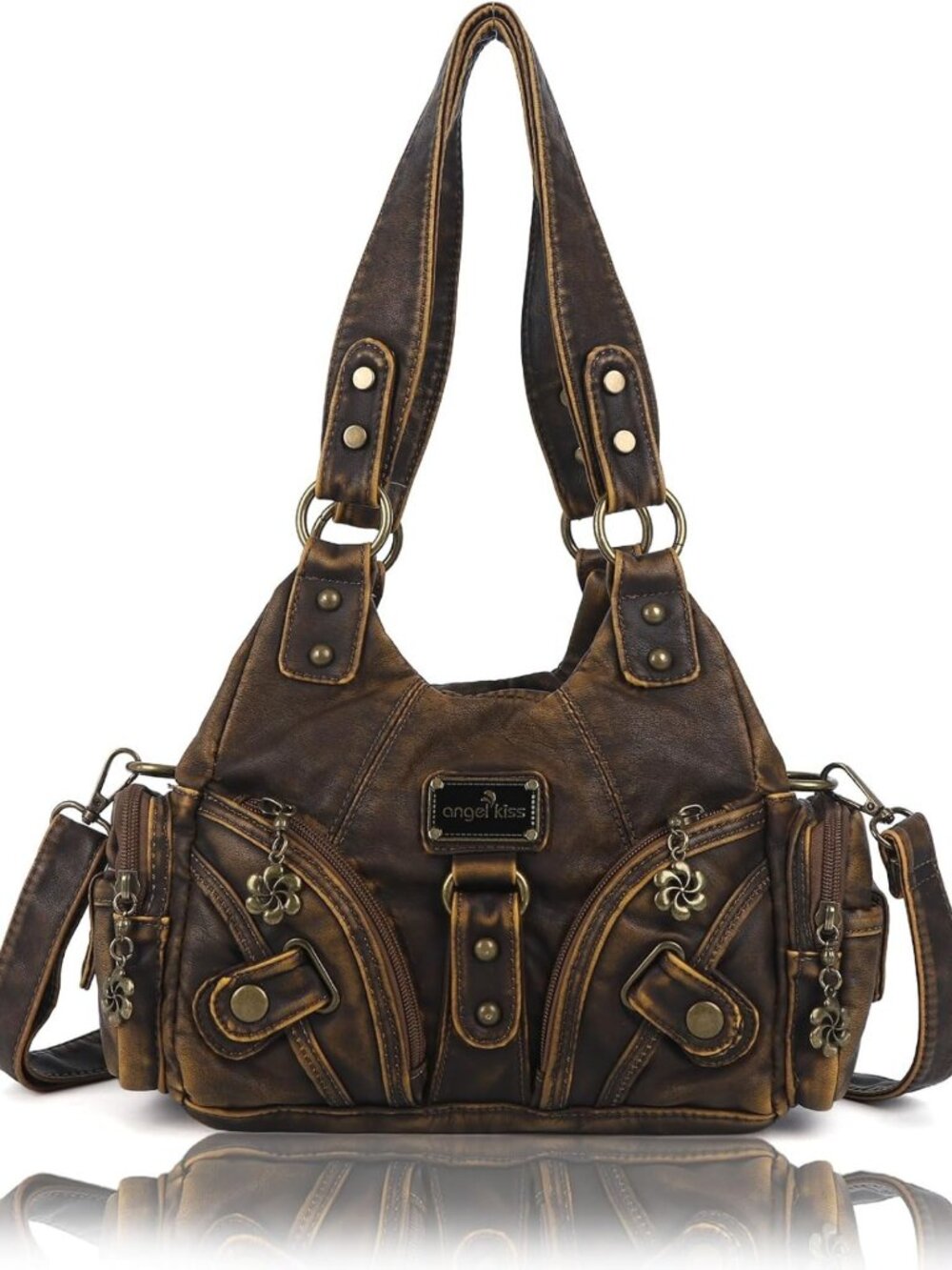 Stylish Small Hobo Shoulder Bag - Vegan Leather Multi-Pocket Tote with Zipper